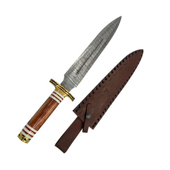 16″ Heritage Fang Damascus Dagger w/ Red Bone Handle