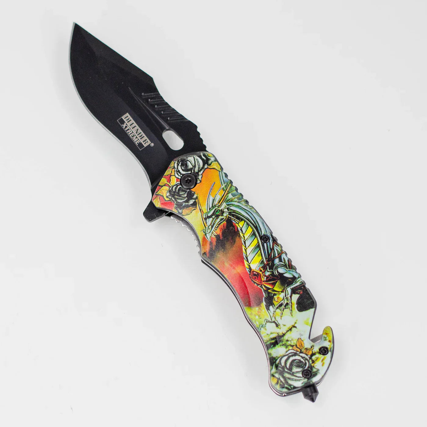 Defender-Xtreme - 8" Glass Breaker Folding Knife - Magic Dragon