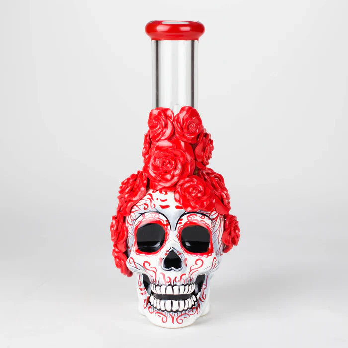 9" Rose Sugar Skull Themed Glass Bong
