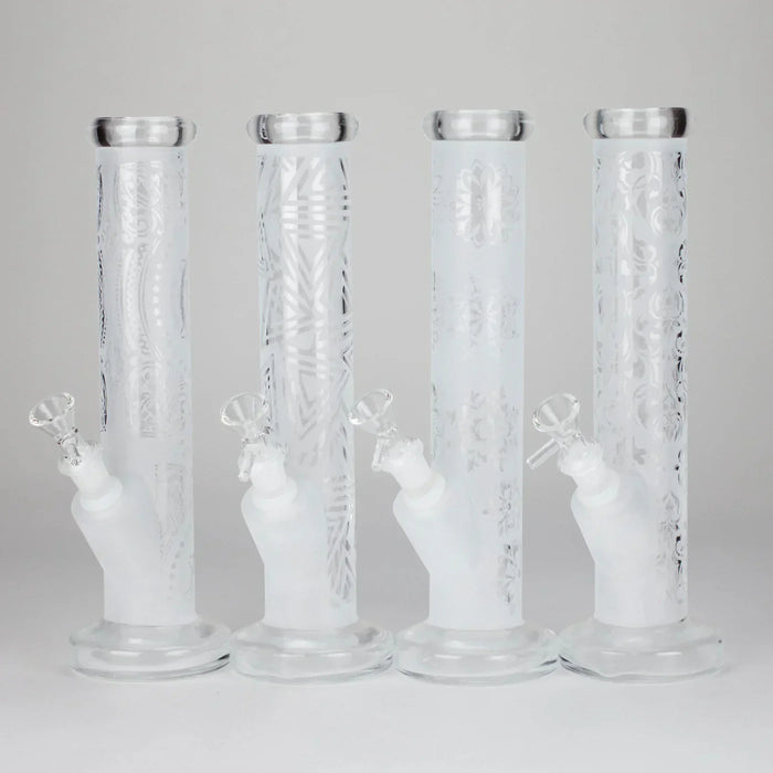 11″ Straight Tube Classic Frosted Glass Bong - Pattern 5