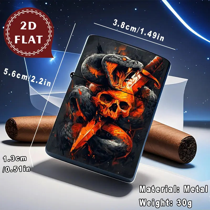 2D Flat Fiery Snake with Skull Art Retro Lighter Shell