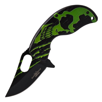 Black Widow - 7" Green Skull Karambit Foldable Pocket Knife