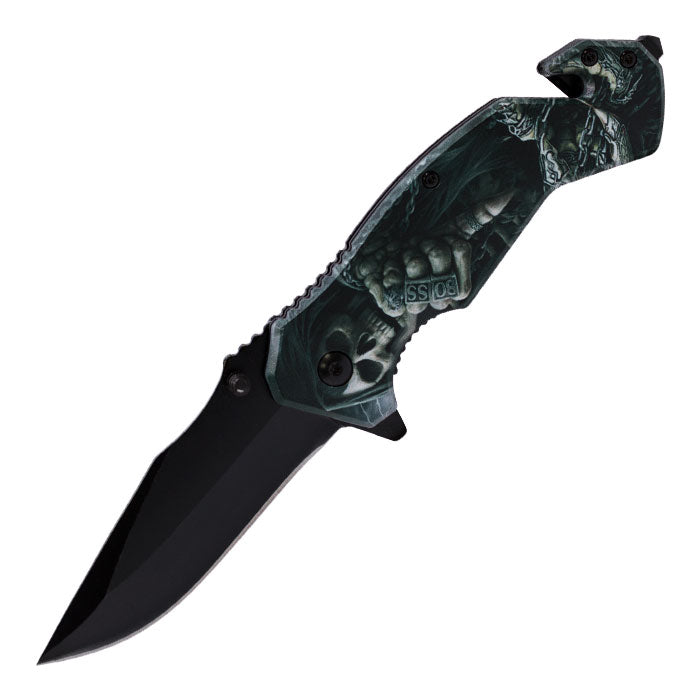 Perucci - 8" Black Dome Leader Foldable Matt Finish Pocket Knife