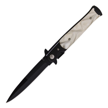 Perucci - 9" Black and White Shiny Finish Foldable Pocket Knife