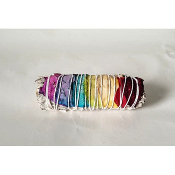 4" White Sage & Chakra Rose Petals Smudge Stick