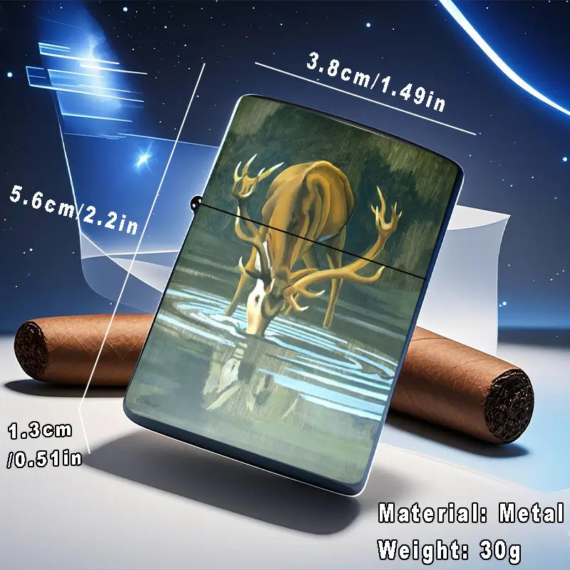 2D Deer Drinking Water in Forest Aluminum Lighter Shell