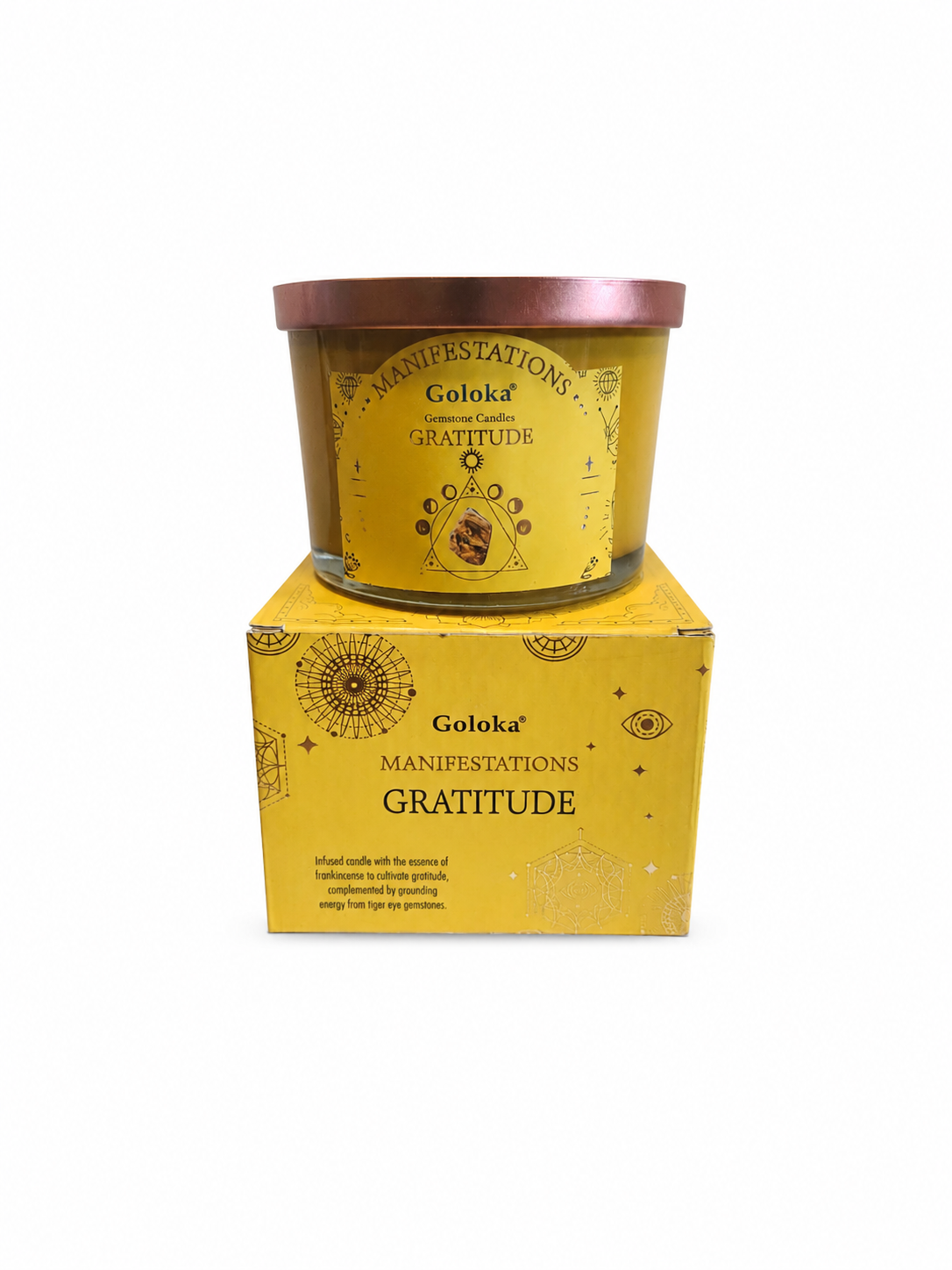 Goloka - Manifestation Gratitude Tiger Eye Candle - 9oz