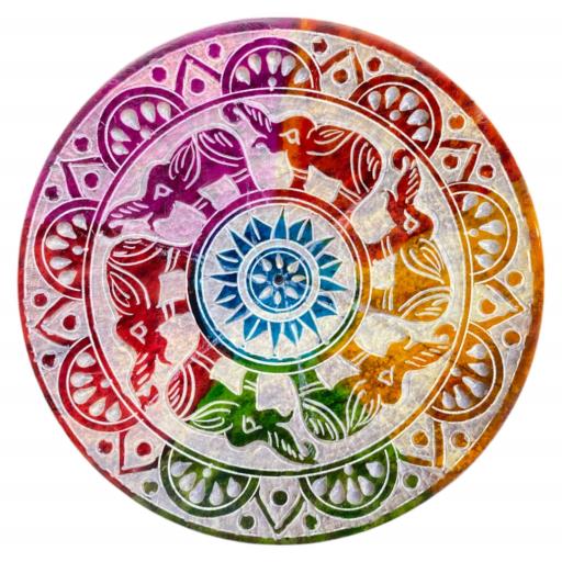 ZenN - Six Walking Elephants w/ Mandala Carved Round Ash Catcher