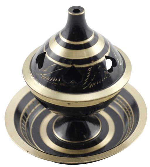 ZenN - Brass Black & Golden Incense Burner w/ Plate