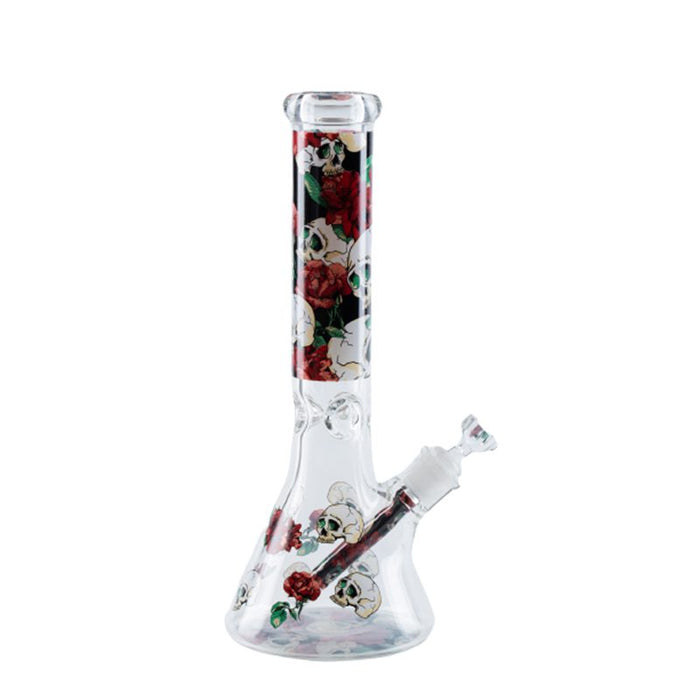 14″ 7mm Skull Red Roses Design Exclusive License Glass Bong
