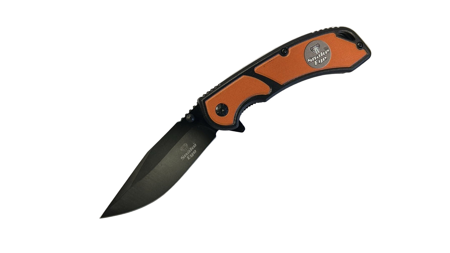 Snake Eye - 8" Grey Etched Design Foldable Pocket Knife