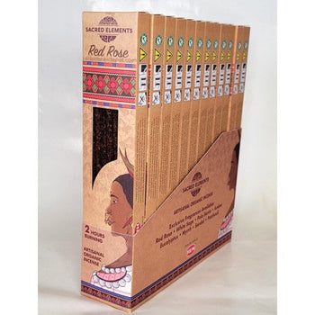 Sacred Elements Organic - Red Rose Premium Masala Hand‑Rolled Incense Sticks (15g, 2 hr burn, 8–10 sticks)