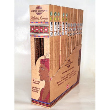 Sacred Elements Organic - White Sage Premium Masala Hand‑Rolled Incense Sticks (15g, 2 hr burn, 8–10 sticks)