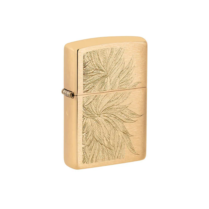 Zippo Lighter - Gold Cannabis Lush Leaves Engrave Design