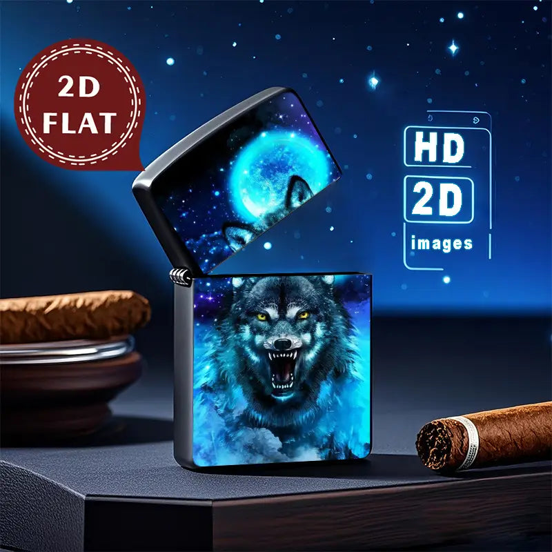 2D Flat Wolf Howling Moon Light Lighter Shell