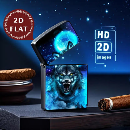 2D Flat Wolf Howling Moon Light Lighter Shell