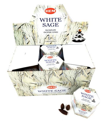 HEM Backflow Cones - White Sage Backflow Incense 40 Cones