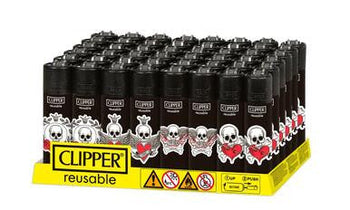 Briquet Clipper tête de mort noir et blanc