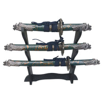 Defender - Blue Dragon Handle Mini Katana 3-Pc Set w/ Wood Stand
