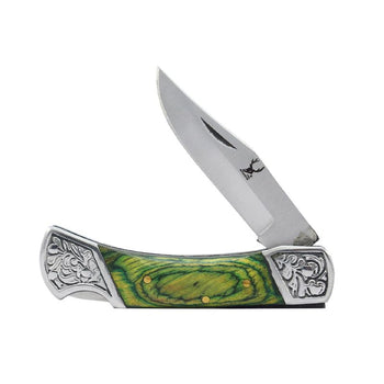 7" Green Wood Handle Folding Pocket Knife