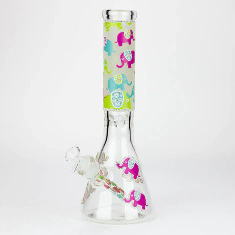 14" Graphic with cubic zirconia decor 7mm glass beaker water bong