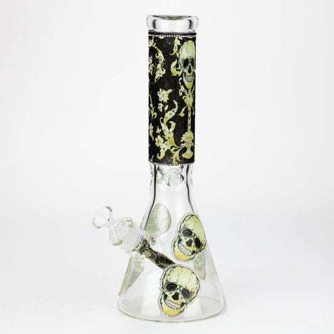 Bong à eau en verre de 14 pouces avec décor en zircone cubique et bécher de 7 mm