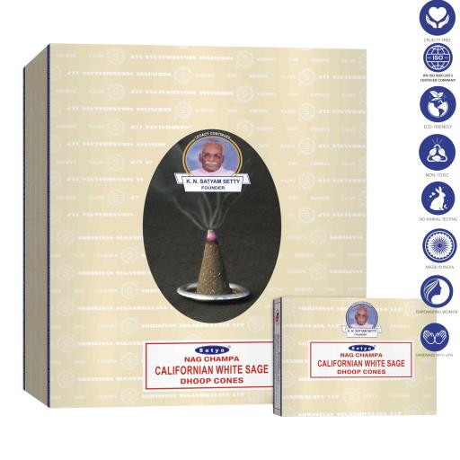Satya - Californian White Sage Dhoop Cones (12 Cones, 1″)
