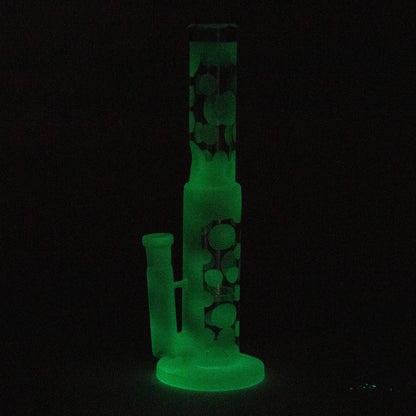 14" Glow In The Dark Straight Tube glass Bong With Honey Comb Diffuser
