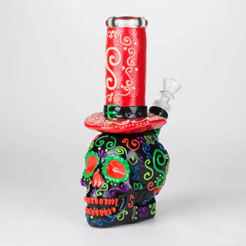 9" Wizard Sugar Skull Themed Glass Glow In The Dark Bong