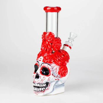 9" Rose Sugar Skull Themed Glass Bong