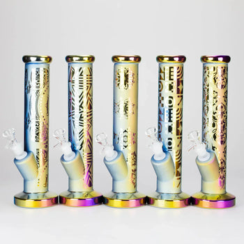 11" Straight Tube Electroplated Metaliic Finish w/ Intricate Patterns Glass Bong - Pattern 2