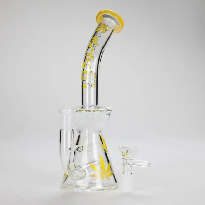 Haze - 8.5" Weed Leaf Bent Neck Jade Yellow Bong
