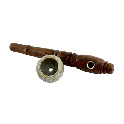 5" Classic Long-Style Design Wooden Pipe w/ Marble Bowl