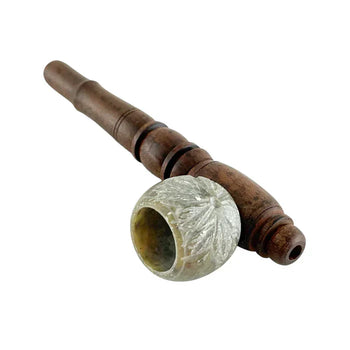 5" Classic Long-Style Design Wooden Pipe w/ Marble Bowl