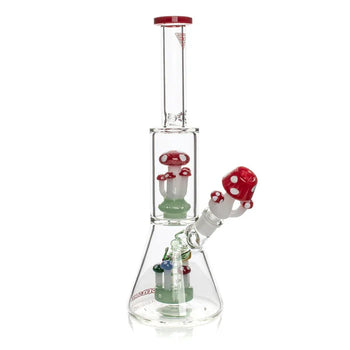 Red Eye Glass - 12" Tall Red Amanita Dual Chamber Beaker Base Water Pipe
