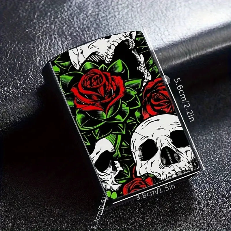 Rose & Skull Design Refillable Lighter Case
