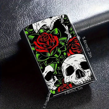 Rose & Skull Design Refillable Lighter Case