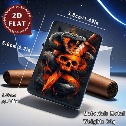 2D Flat Fiery Snake with Skull Art Retro Lighter Shell
