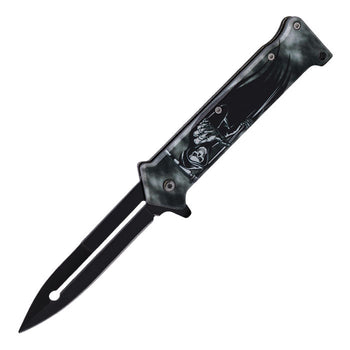 Perucci -  8" Black & Grey Evil Man Foldable Matt Finish Pocket Knife