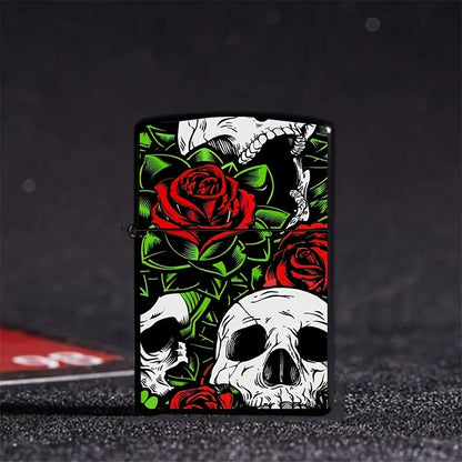 Rose & Skull Design Refillable Lighter Case
