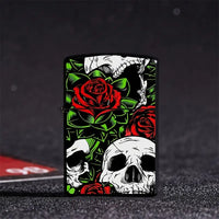 Rose & Skull Design Refillable Lighter Case