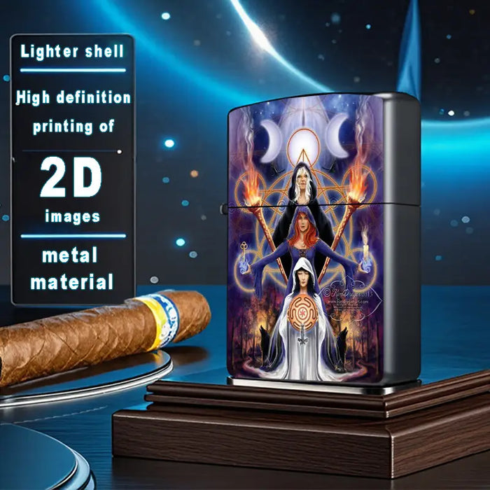 2D Wiccan Triad Mystical Aluminum Lighter Shell