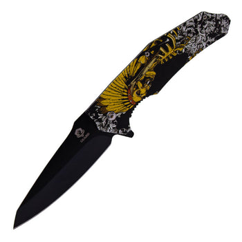 8" Savage Skullchant Tribal Roar Folding Knife