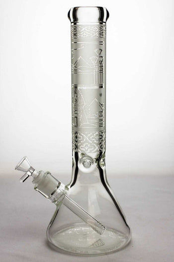 Sandblasted 13.5" 9mm thick Glass Beaker Bong (Snake & Skull Design)