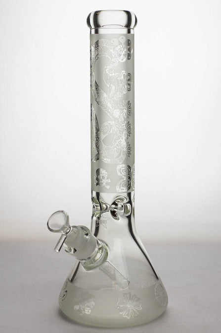 Bong en verre sablé de 13,5" et 9 mm d'épaisseur (motif serpent et crâne)