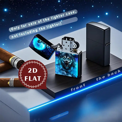 2D Flat Wolf Howling Moon Light Lighter Shell