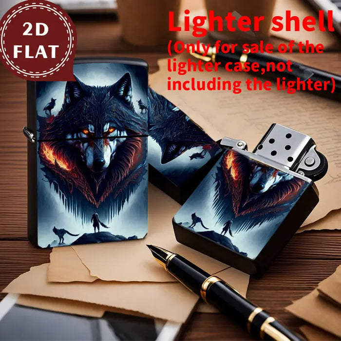 2D Flat Fantasy Wolf Mystical Design Lighter Shell
