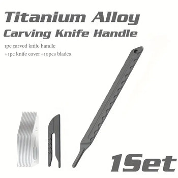 Titanium Alloy Carving Knife Handle w/ 10 Carbon Steel Blades