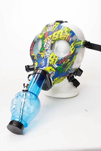 Full face graphic Silicone Gas Mask with acrylic bong