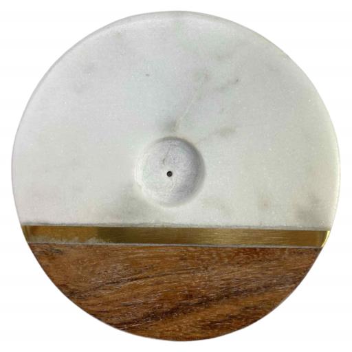 ZenN - White Marble & Acacia Wood Round Incense & Cone Burner